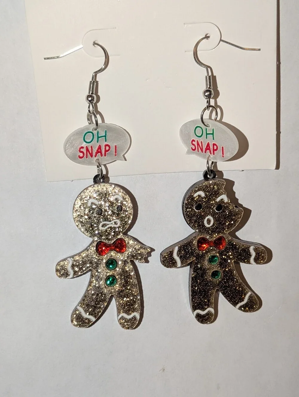 Hand Crafted Oh Snap! Glitter Gingerbread Dangle Earrings